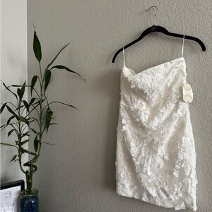 Strapless floral white mini dress